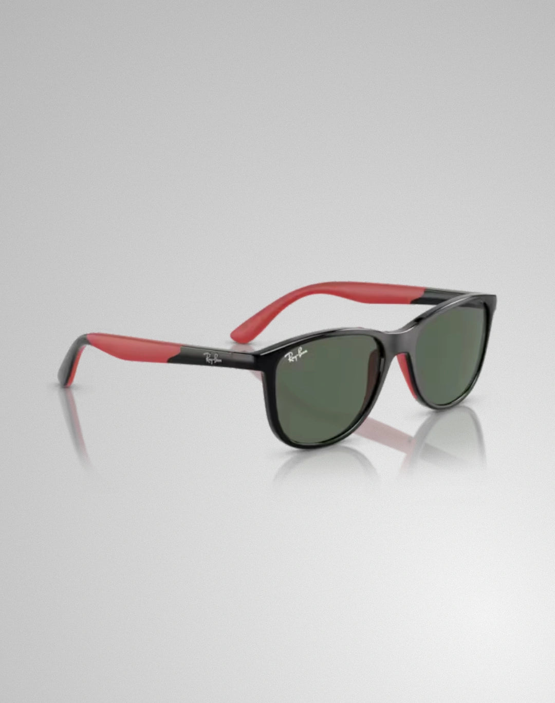 Ray-Ban 0RJ9077S-713171 – Lunettes de soleil carré noir sur rouge