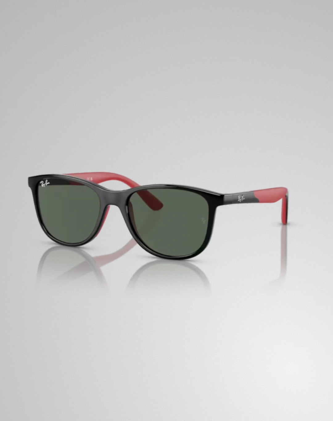 Ray-Ban 0RJ9077S-713171 – Lunettes de soleil carré noir sur rouge