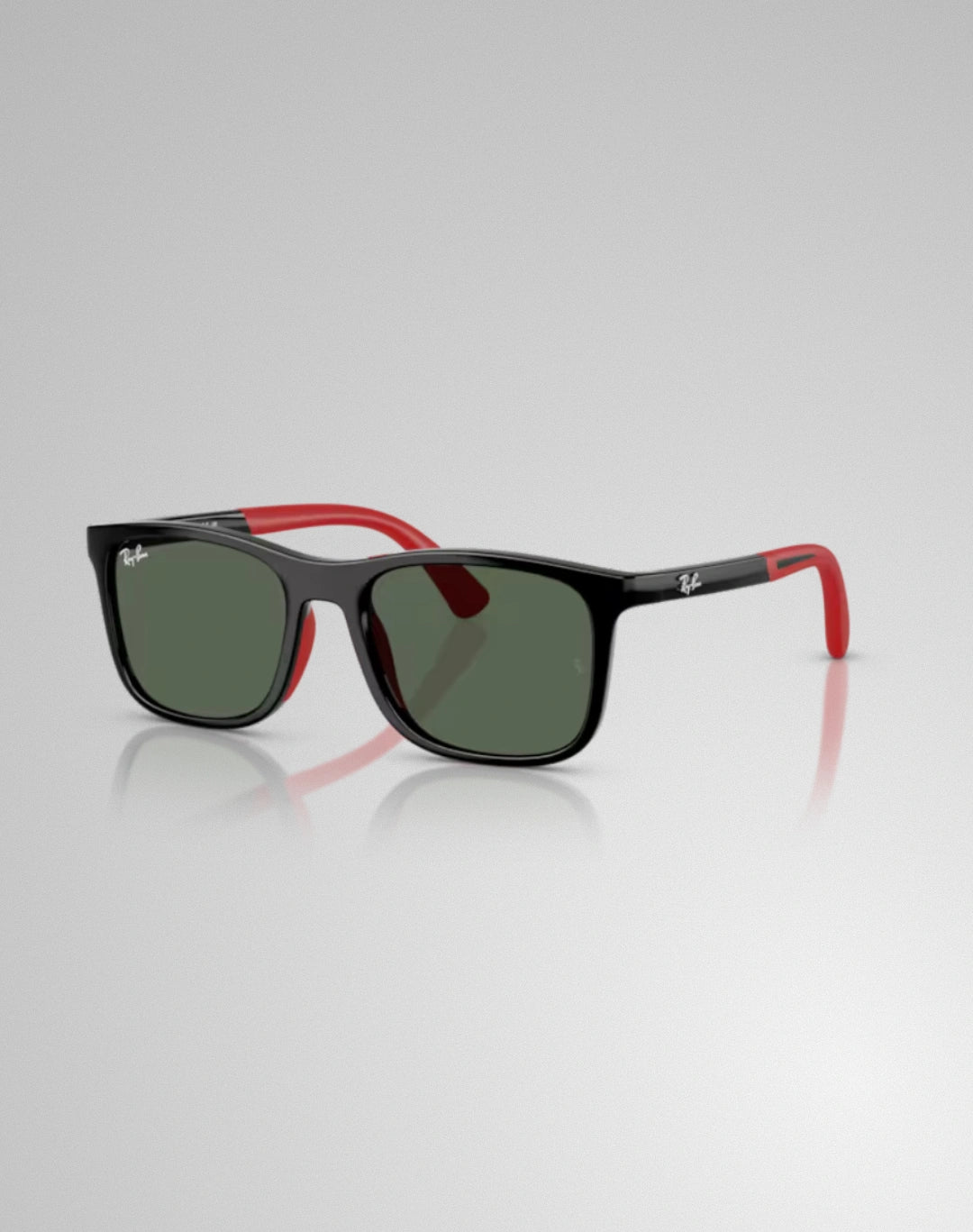 Ray-Ban 0RJ9084S-713171 – Lunettes de soleil carré noir sur caoutchouc rouge