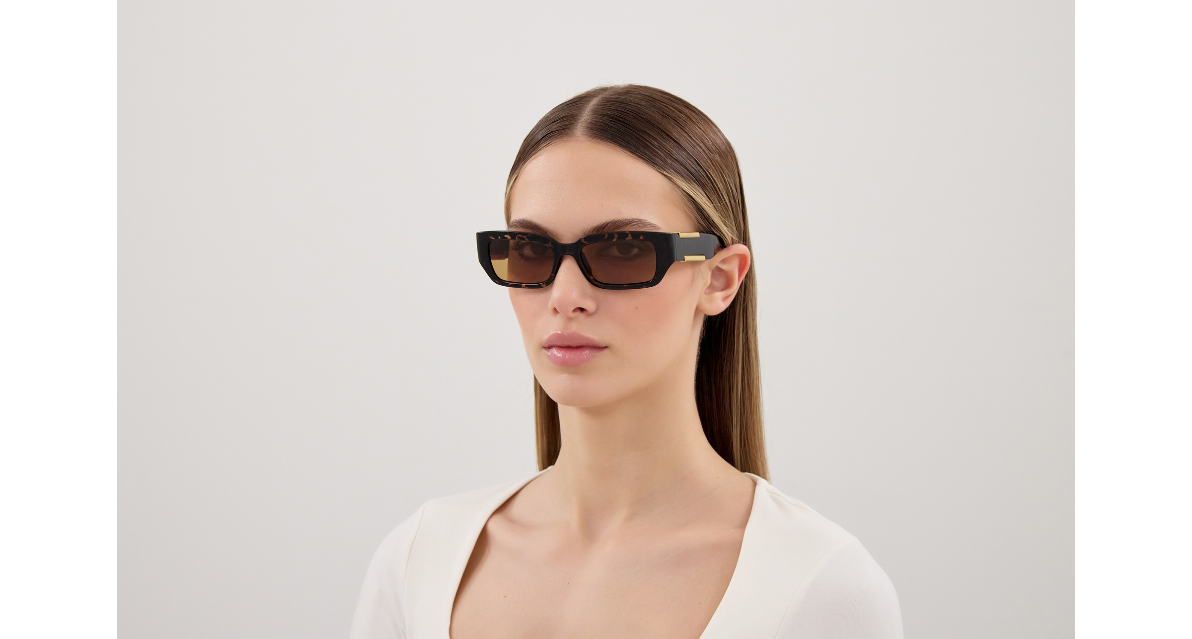 Bottega Veneta BV1406S-002 – Lunettes de soleil rectangulaire havane (M)